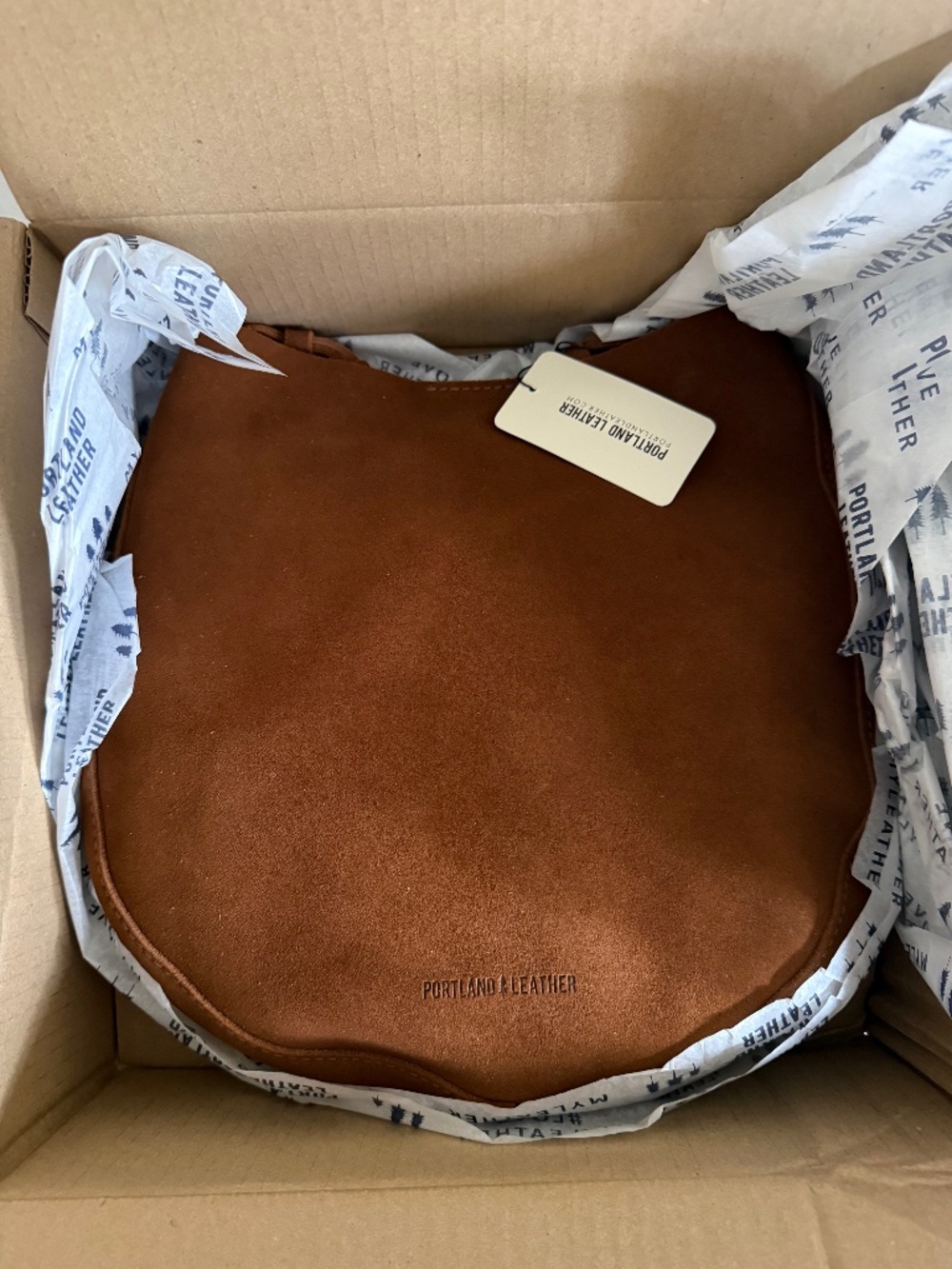 NWT Portland Leather Goods PLG Large Olivia Shoulder Bag in Brown Jackson Suede